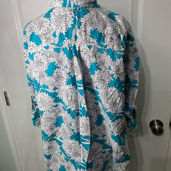 Croft & Barrow Teal and White Floral Shirt Size XL CB-AM - Picture 7 of 7